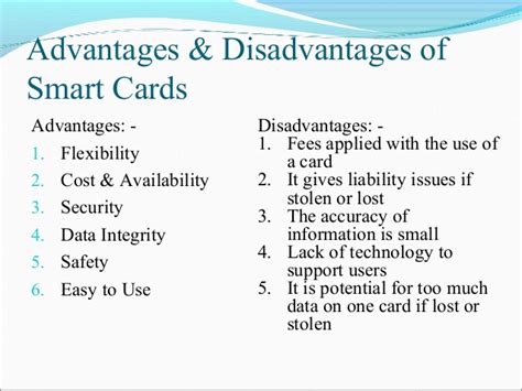 advantages and disadvantages of smart cards technology|benefits of smart cards.